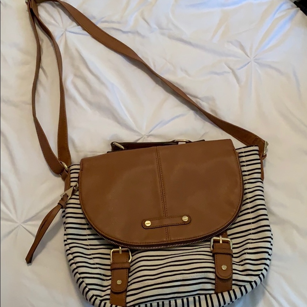 Brown, black and white striped purse